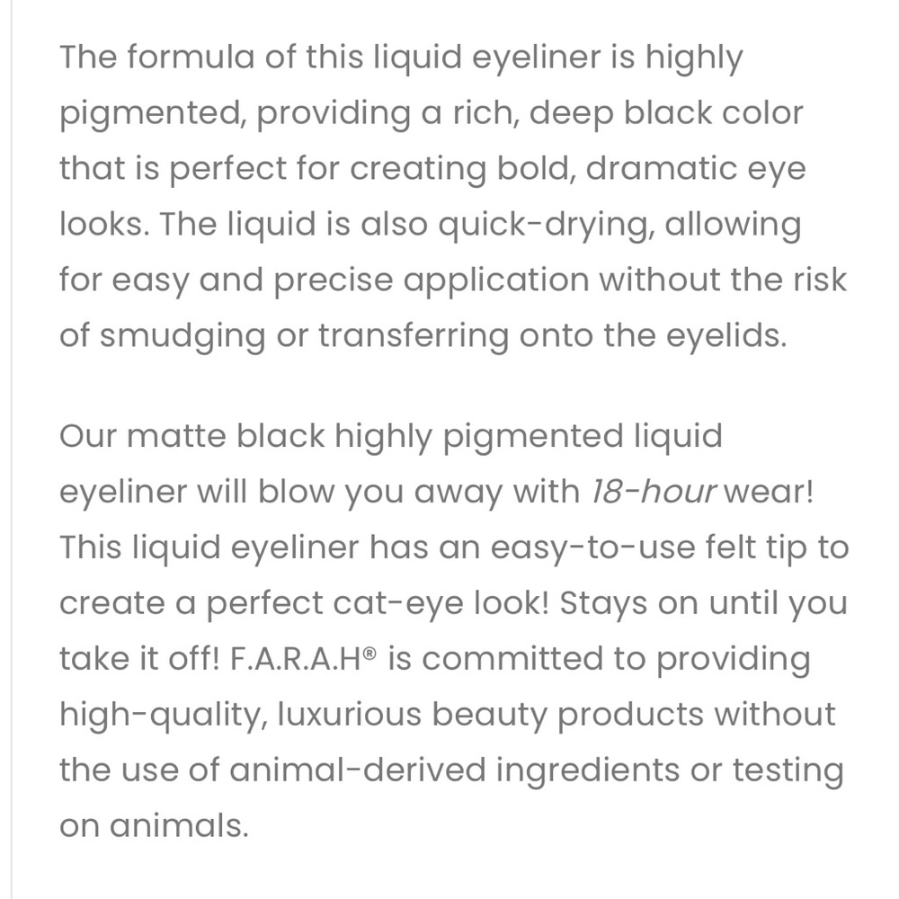 NEW FARAH 18hr Liquid Eyeliner in Black Velvet Sephora F.A.R.A.H. Eye Makeup - Picture 5 of 8